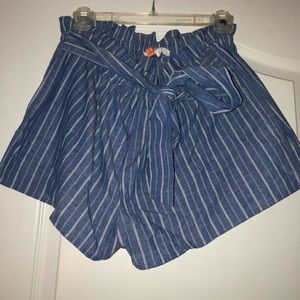 High Waisted Striped Tie Shorts
